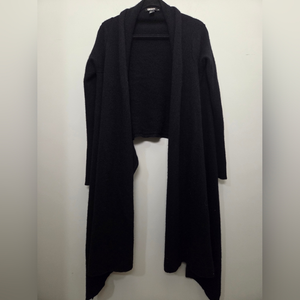DKNY Cashmere Cardigan Black Size Small 100% Cashmere Mended/Restored - Picture 3 of 8